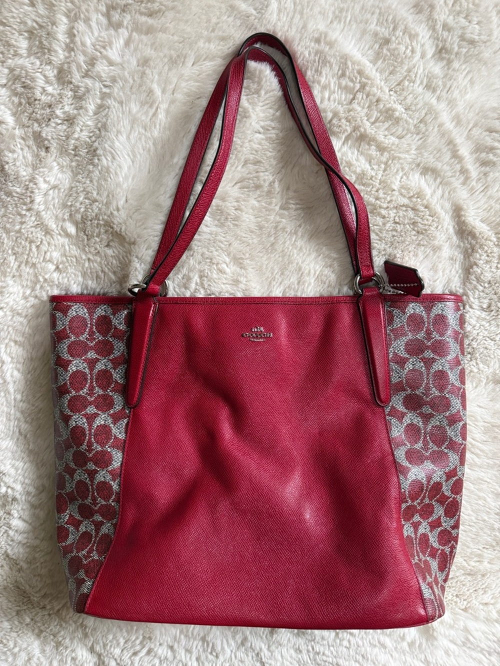 Coach Red Signature Canvas and Leather Tote